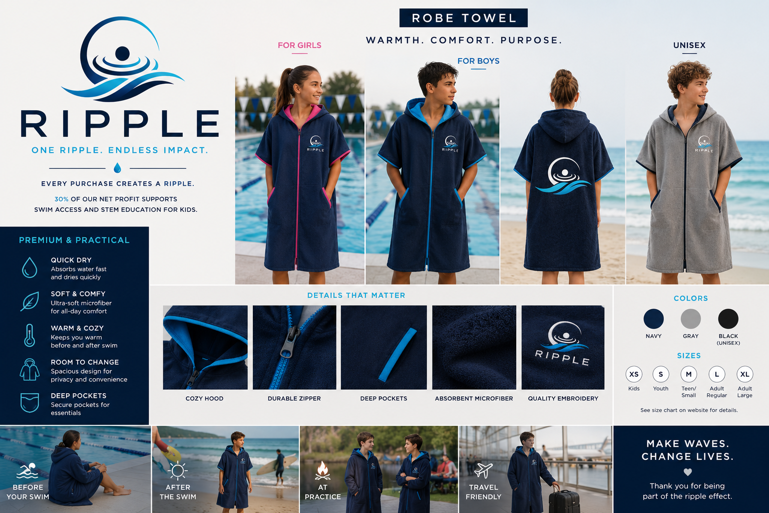 Ripple hooded robe towel design sheet
