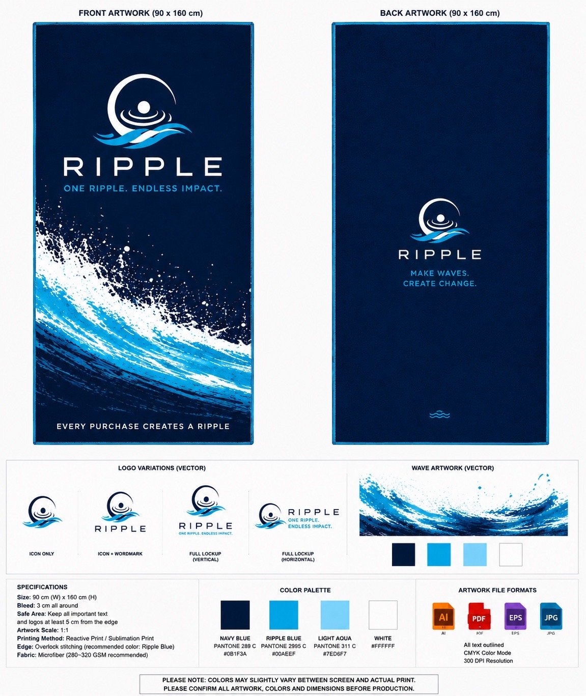Ripple wave towel artwork showing the front and back designs